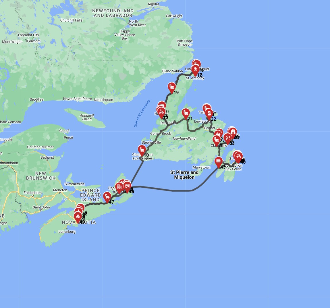 RV full route from Halifax to Newfoundland and Labrador